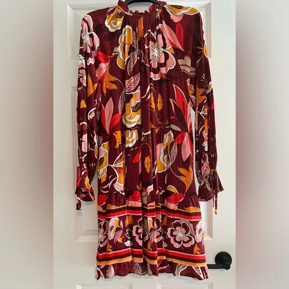 NWT Gibson Latimer Burgundy Floral Midi Dress - Picture 8 of 10